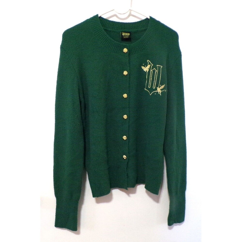 Wicked by Paul Tazwell Green 6 Button Size Medium Cardigan Sweater Gold  Accents